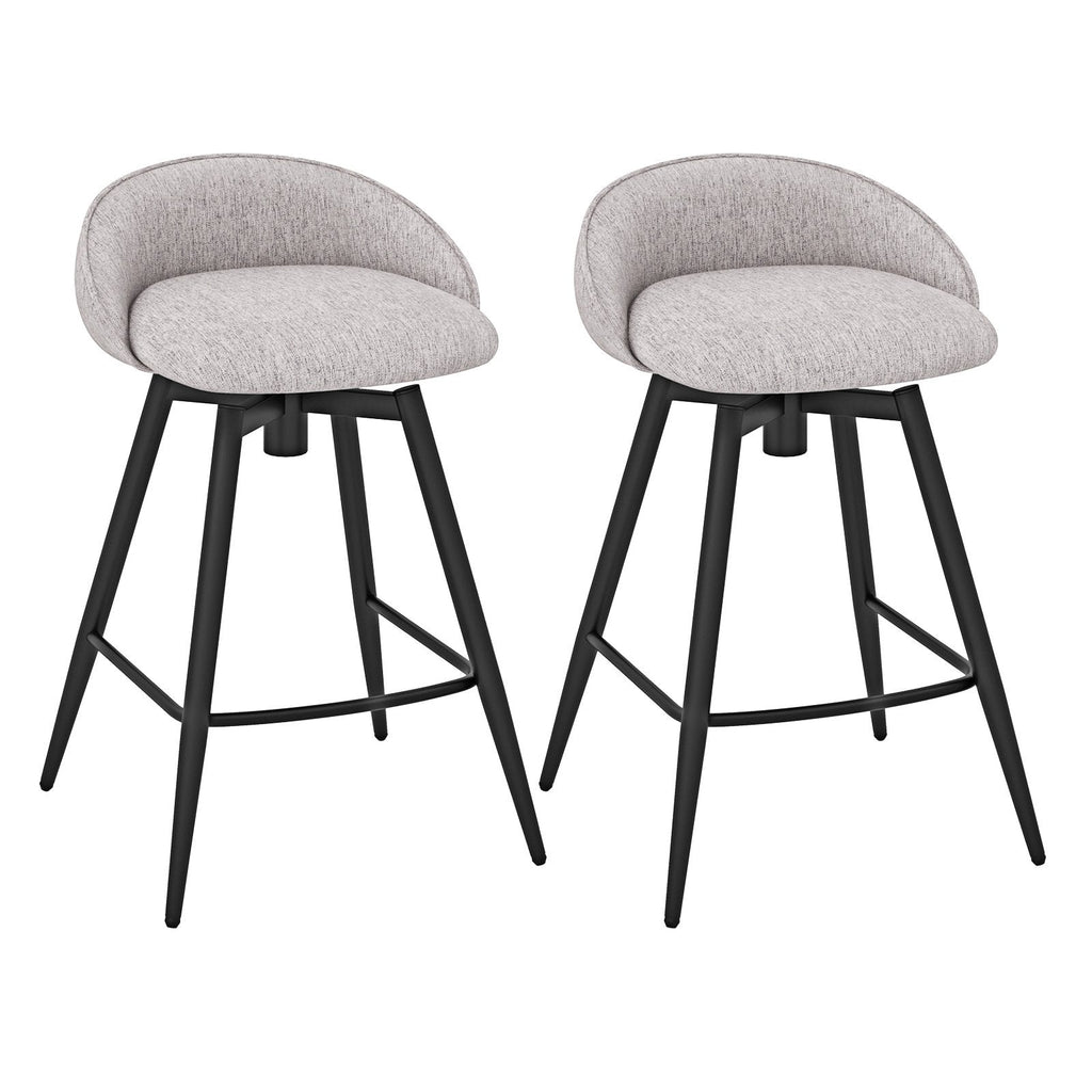 Set of 2 Swivel Counter Stools with Wrap Around Linen Backs in Grey