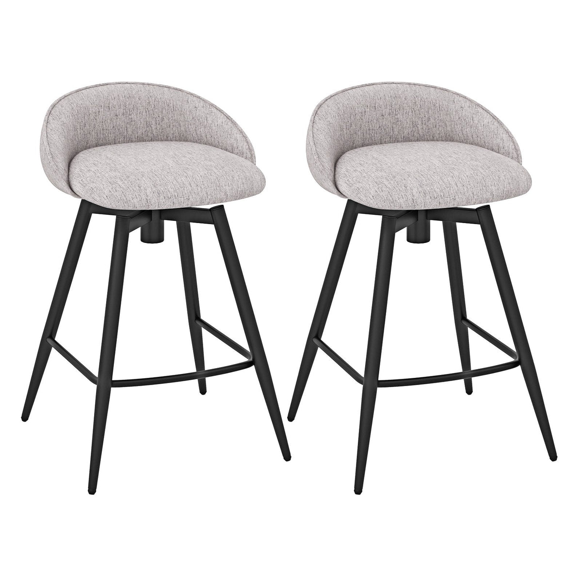Set of 2 Swivel Counter Stools with Wrap Around Linen Backs in Grey