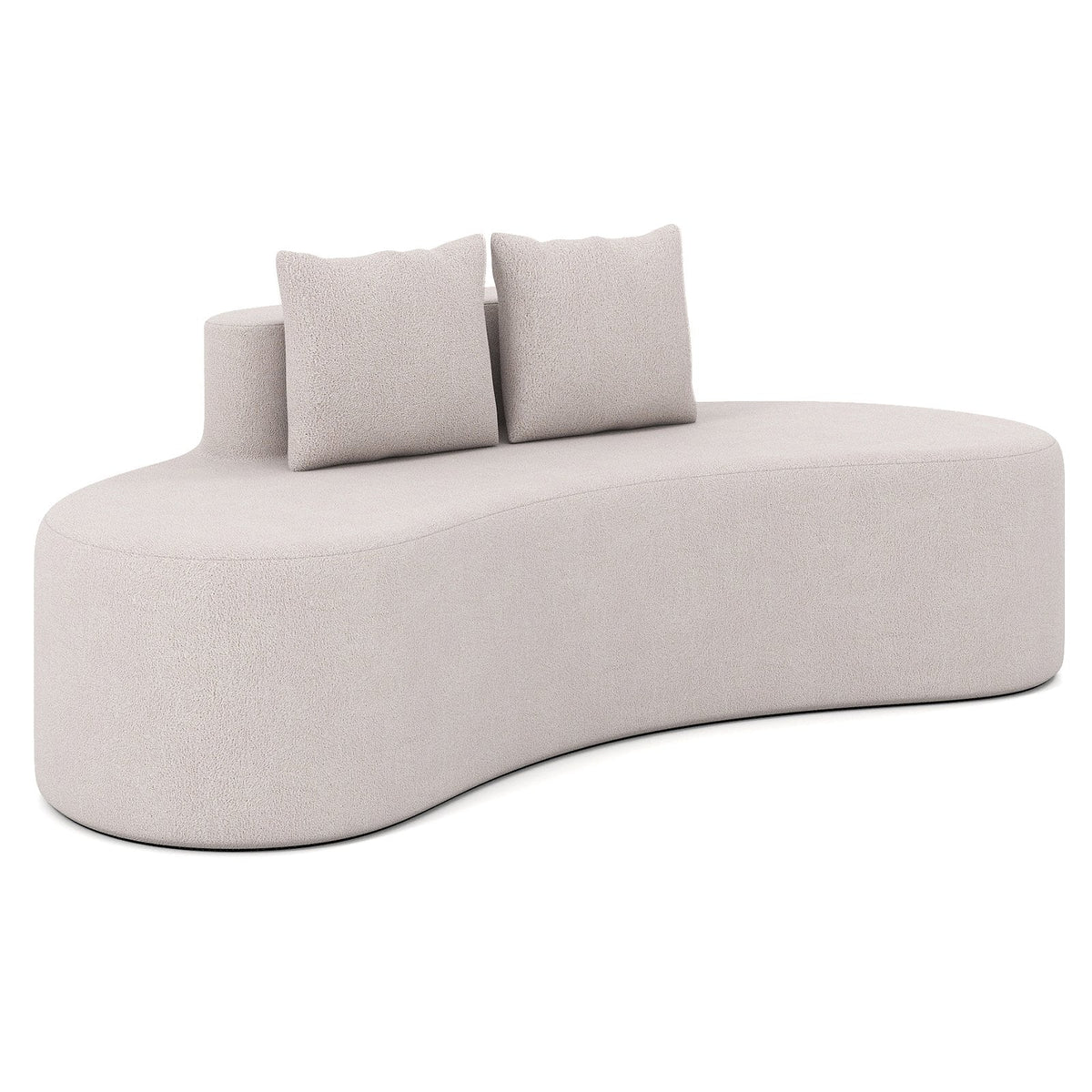 76.5 in Curved Sofa in Grey with a Low Back, 2 Zipped Pillows and No Assembly