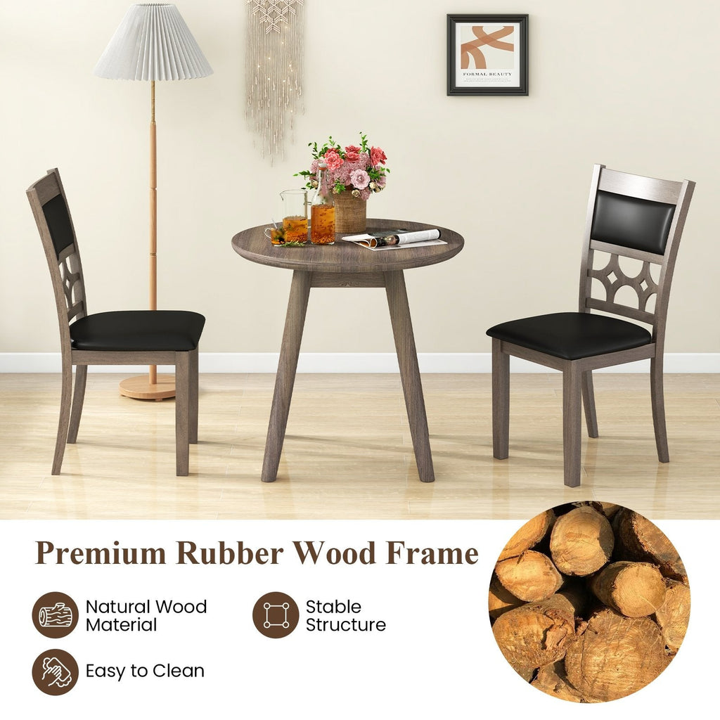 Set of 2 Dining Chairs with Patterned Cut Out Back and Padded Seat, Grey Wood