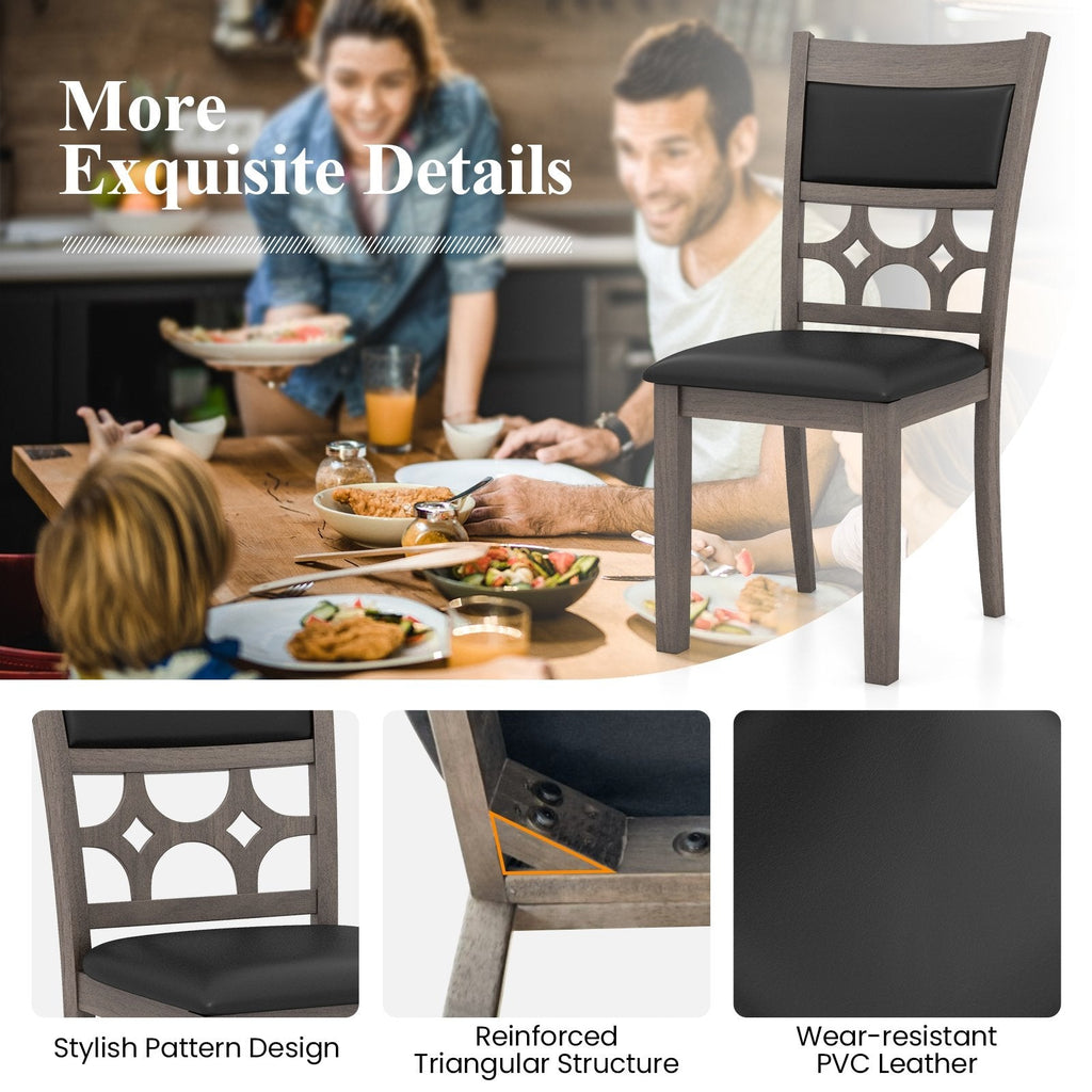 Set of 2 Dining Chairs with Patterned Cut Out Back and Padded Seat, Grey Wood