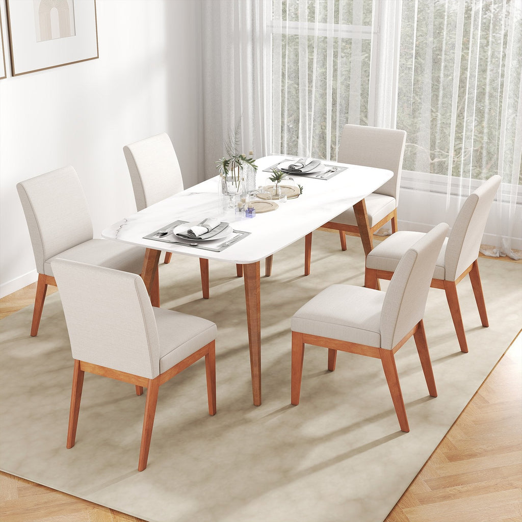 Set of 2 Parsons Dining Chairs with 4 Inch Thick Seat, Beige Faux Linen