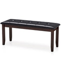 Upholstered Dining Room PU Bench Solid Wood Button Tufted-Brown
