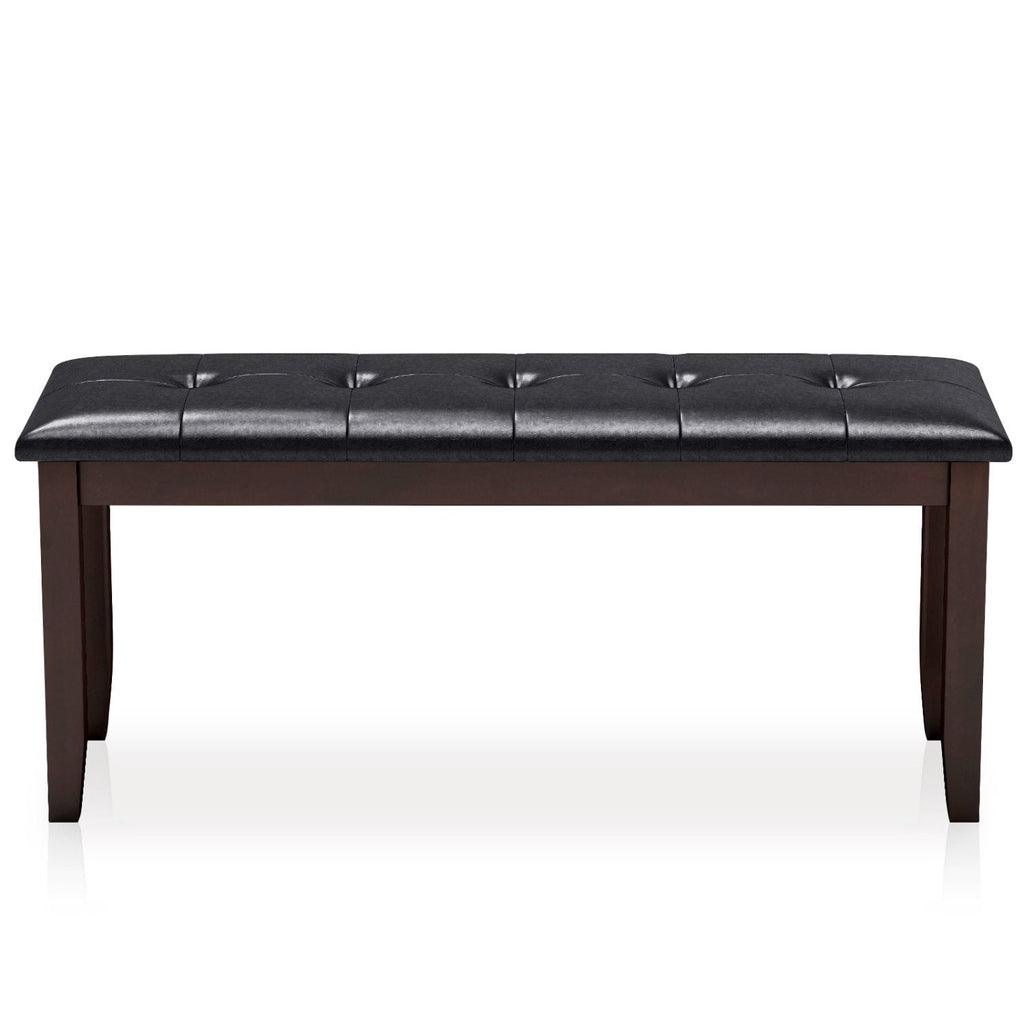Upholstered Dining Room PU Bench Solid Wood Button Tufted-Brown