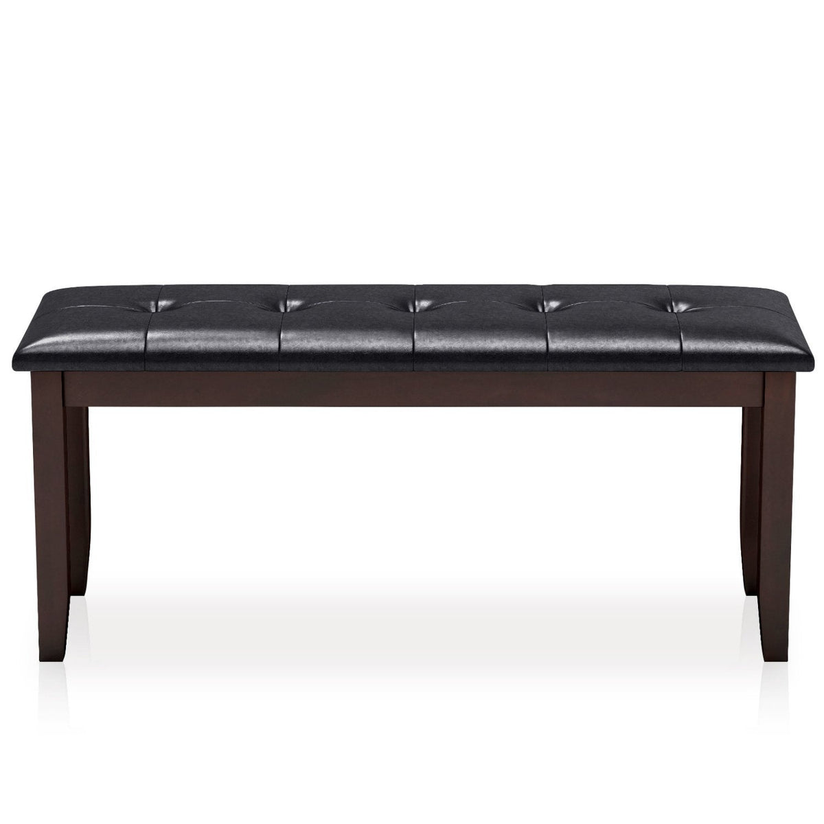 Upholstered Dining Room PU Bench Solid Wood Button Tufted-Brown