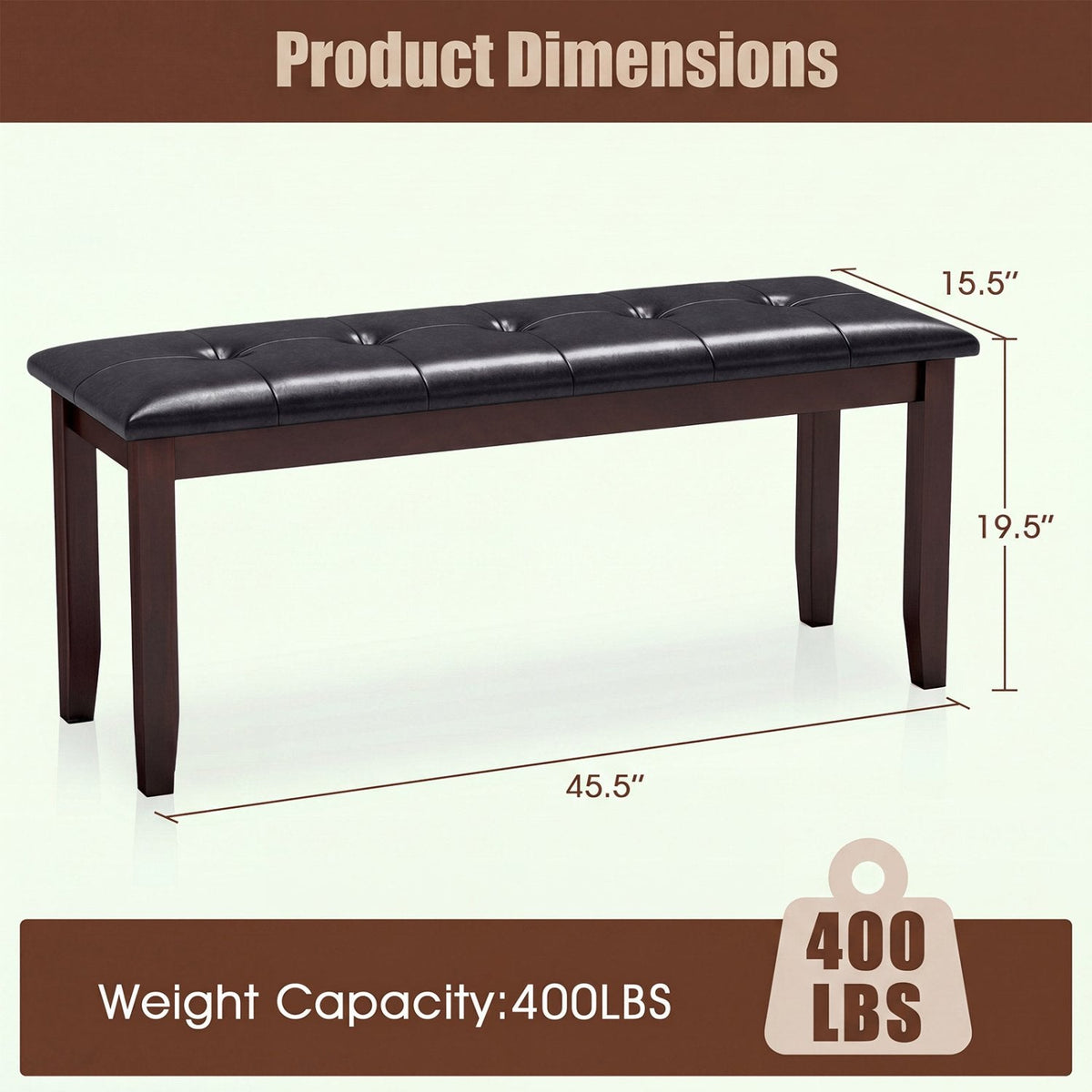 Upholstered Dining Room PU Bench Solid Wood Button Tufted-Brown