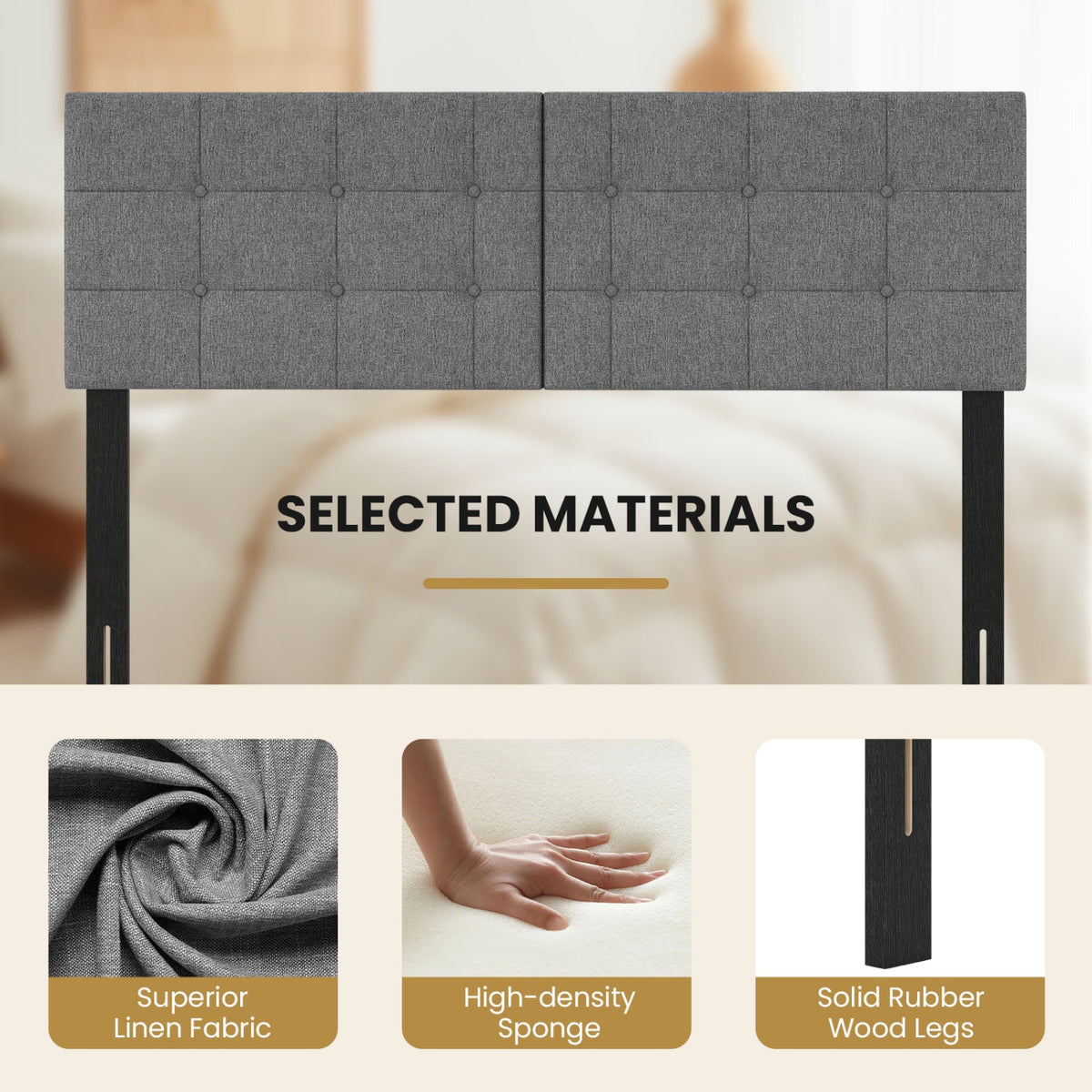 Upholstered Headboard with Adjustable Width for Full/Queen Size Beds-Dark Gray