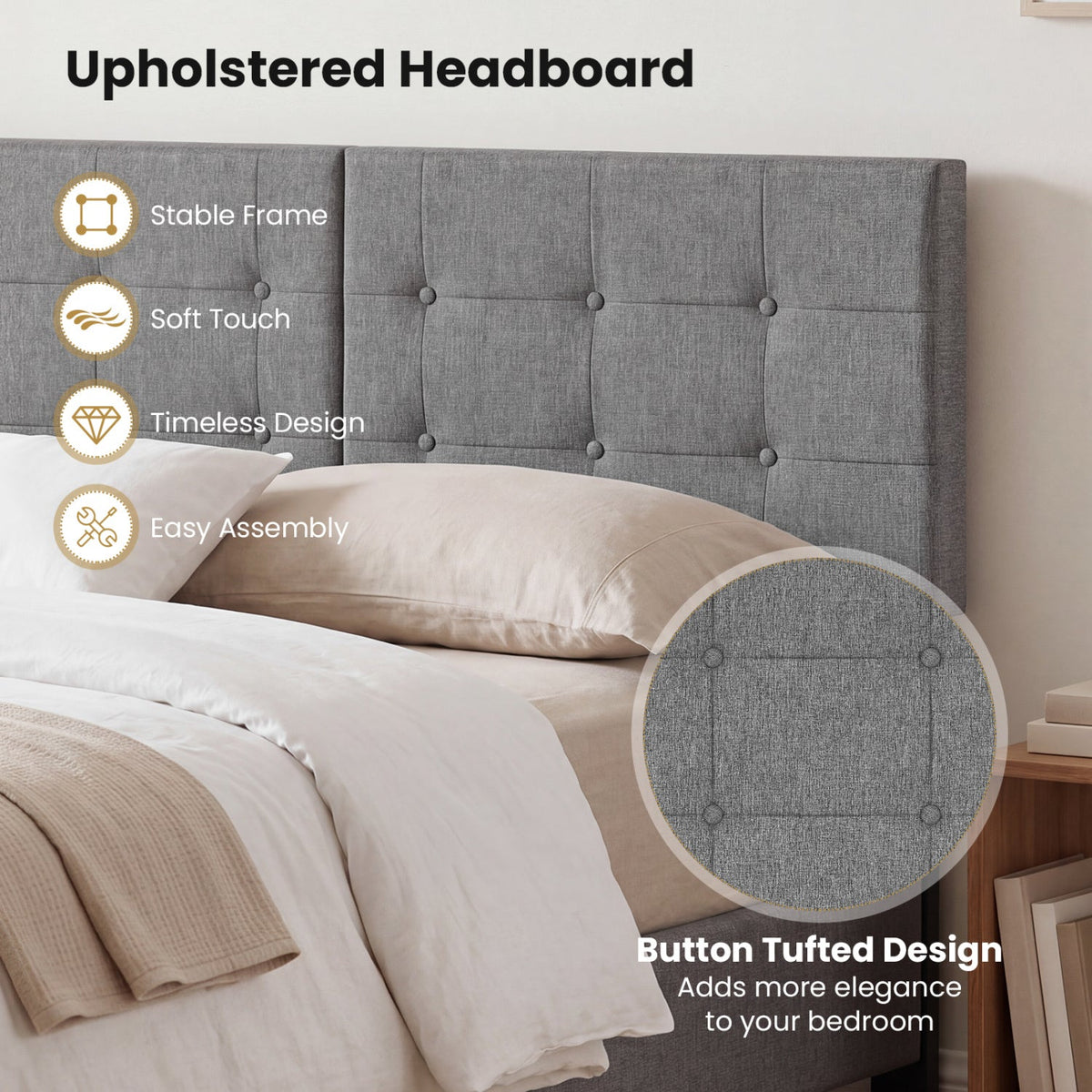 Upholstered Headboard with Adjustable Width for Full/Queen Size Beds-Dark Gray
