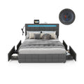 Queen Upholstered LED Bed with 4 Rolling Drawers and Charging Station