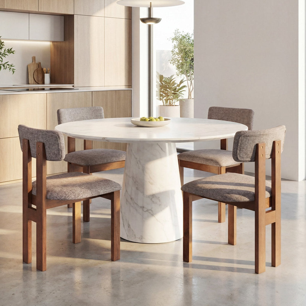 Set of 4 Walnut Dining Chairs with Floating Padded Backrest and Wide Seat
