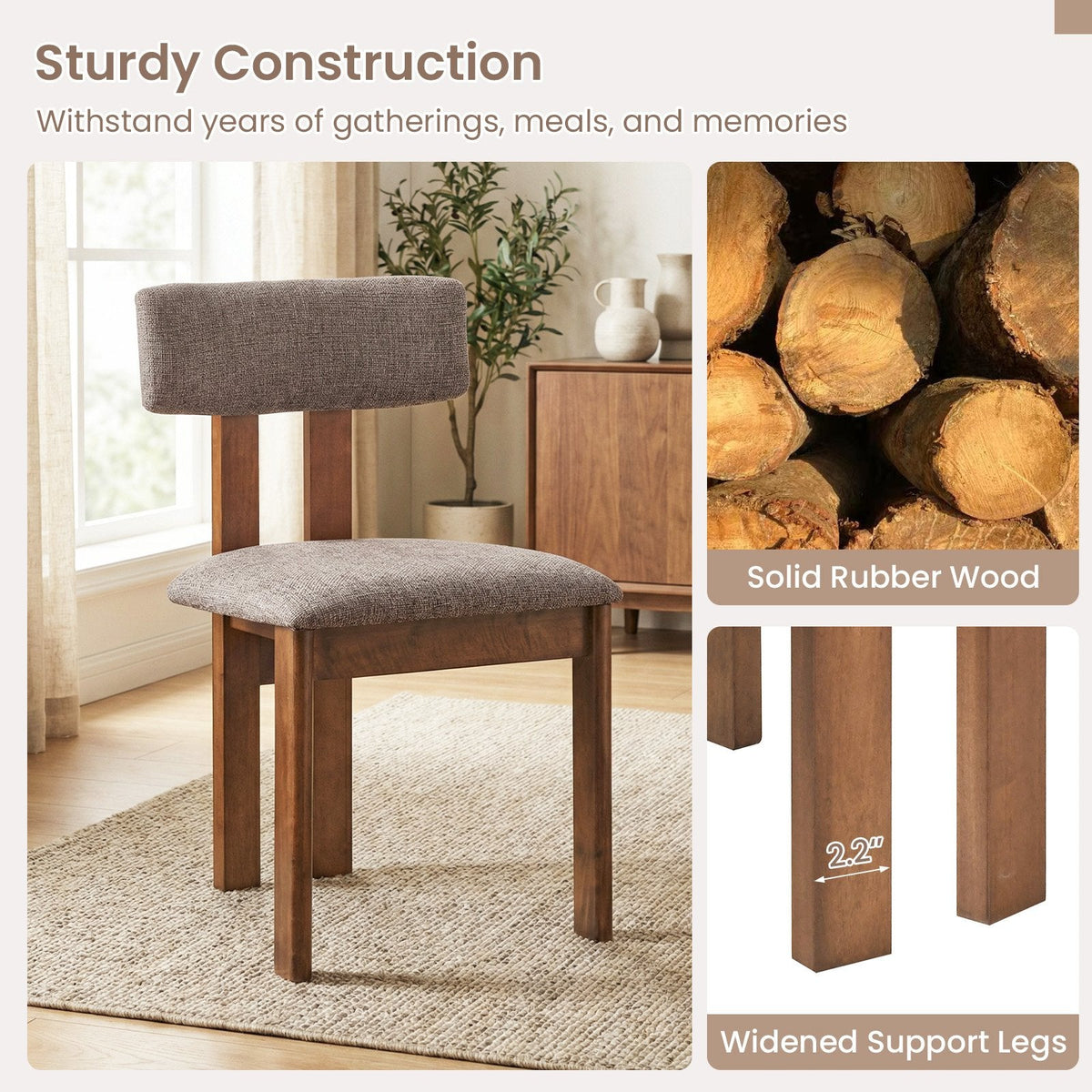 Set of 4 Walnut Dining Chairs with Floating Padded Backrest and Wide Seat
