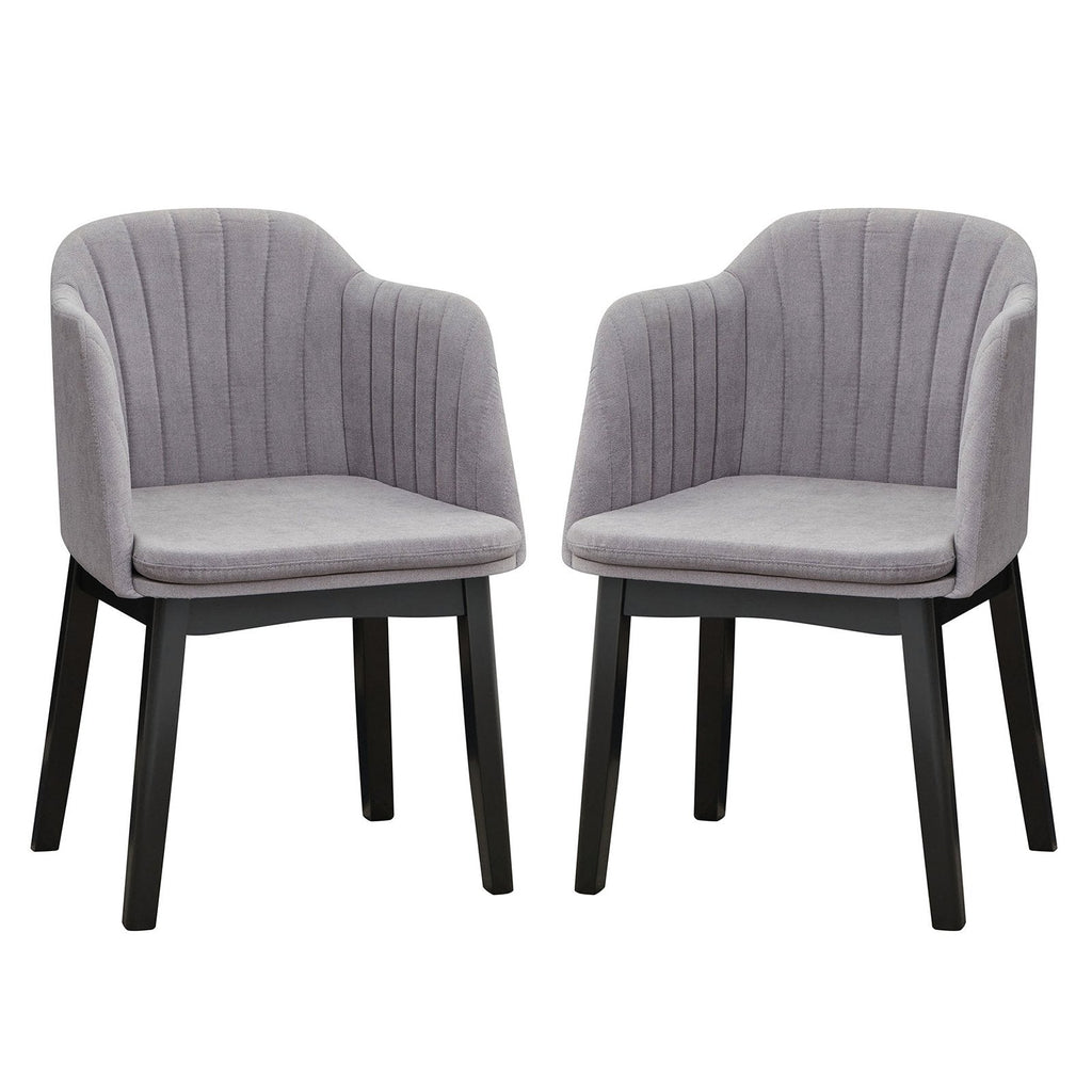 Set of 2 Velvet Armchairs with Channel Stitched Curved Back and Wood Legs, Grey
