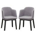 Set of 2 Velvet Armchairs with Channel Stitched Curved Back and Wood Legs, Grey