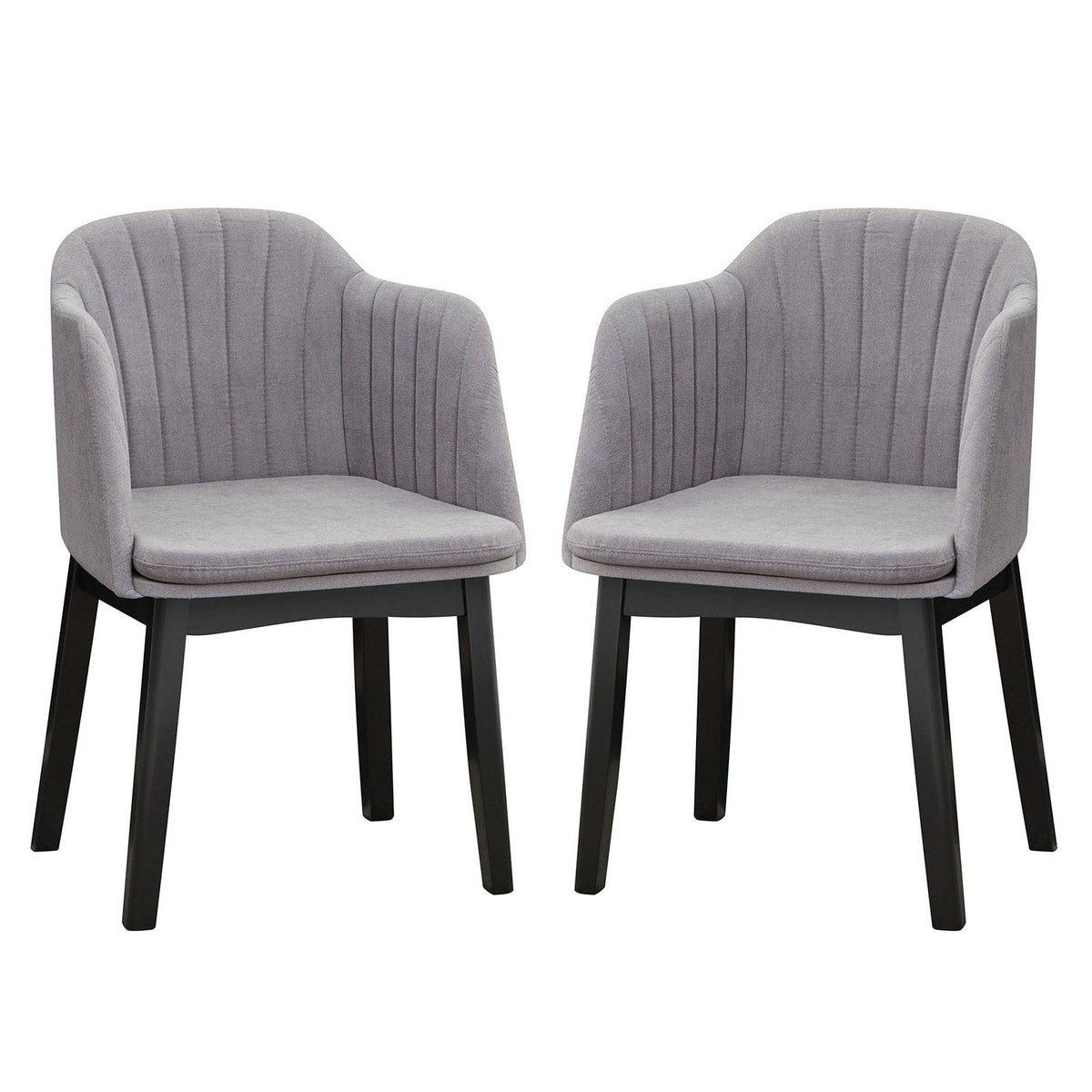 Set of 2 Velvet Armchairs with Channel Stitched Curved Back and Wood Legs, Grey