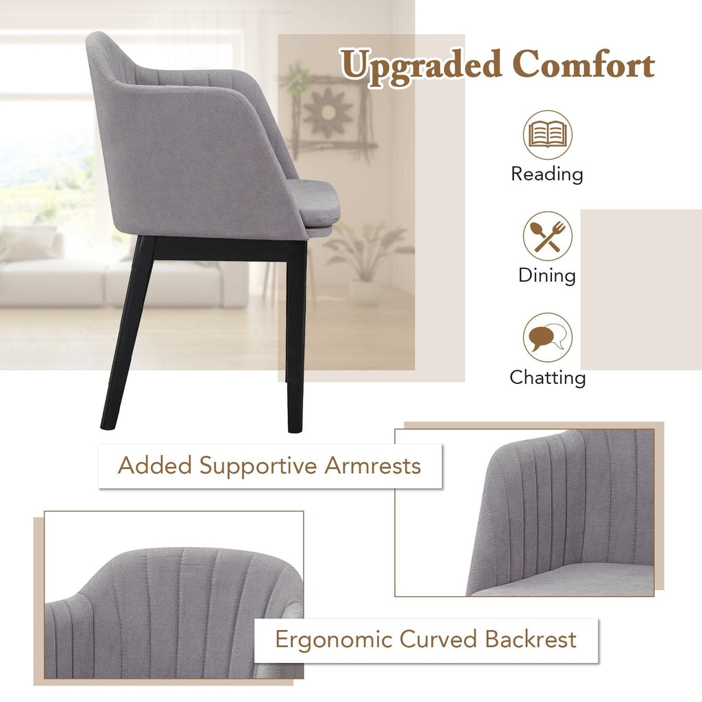 Set of 2 Velvet Armchairs with Channel Stitched Curved Back and Wood Legs, Grey