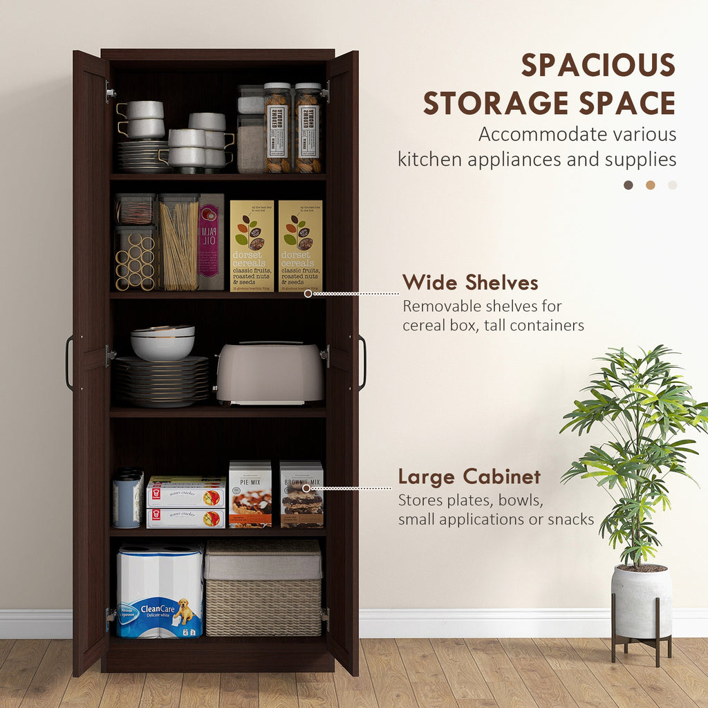 63" Kitchen Storage Cabinet, 5-tier Pantry Cabinet with Doors and Adjustable Shelves for Dining Room, Black
