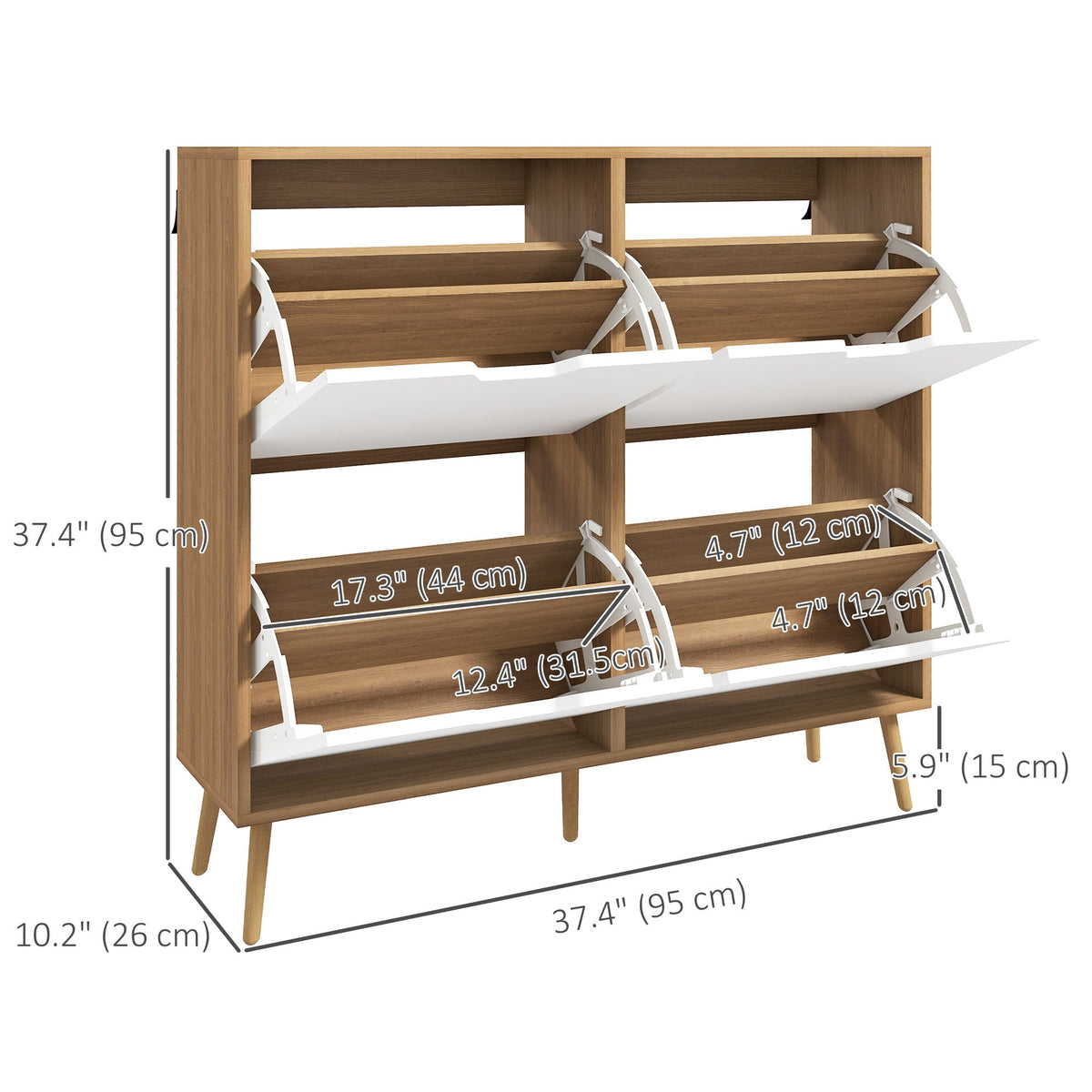 Shoe Storage Cabinet with 4 Flip Drawers and Adjustable Shelf, Shoe Cabinet for 8-16 Pairs of Shoes, Black