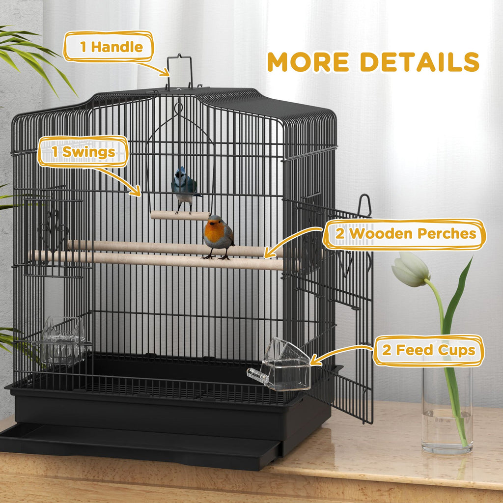 23" Bird Cage, Finches Canaries, Parrot Cage with Doors Perches, 2 Feeder Pet Supplies, Black