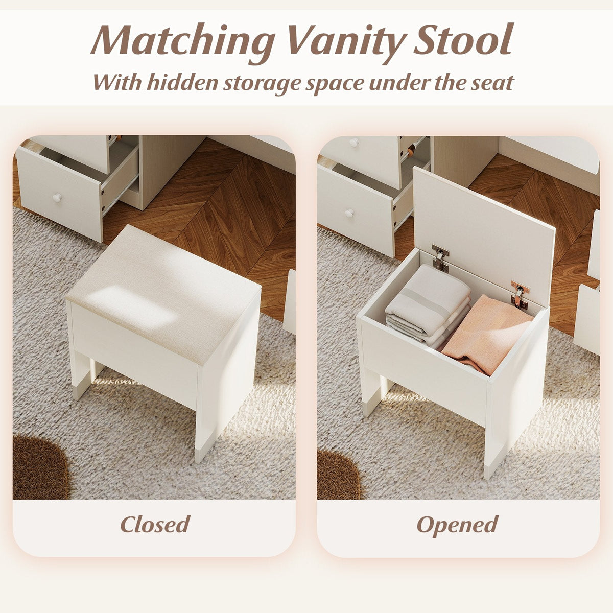 Vanity Desk with Mirror and Lights Makeup Dressing Table Vanity Table and Stool Set-White