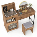 Vanity Desk with Mirror & Lights with Ring Slots & Necklace Hooks for Makeup-Natural & White