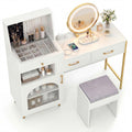 Vanity Desk with Mirror & Lights with Ring Slots & Necklace Hooks for Makeup-White