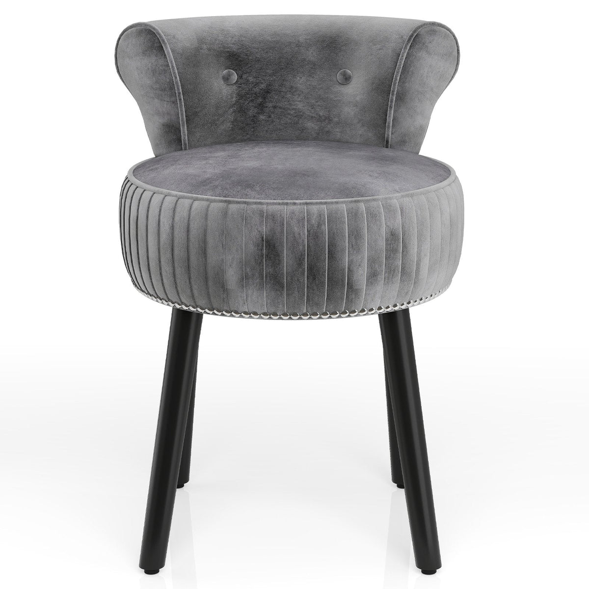 Velvet Vanity Chair with Back Upholstered Vanity Stool with Tufted Low Back and Solid Wood Legs-Gray
