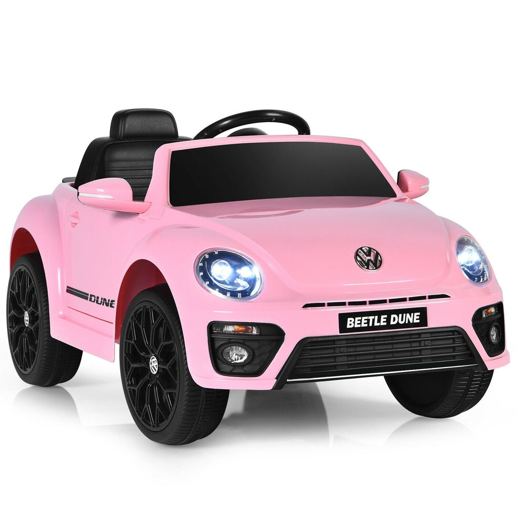 12V Licensed Volkswagen Beetle Kids Ride On Car with Four Wheel Suspension and Locking Doors, Pink
