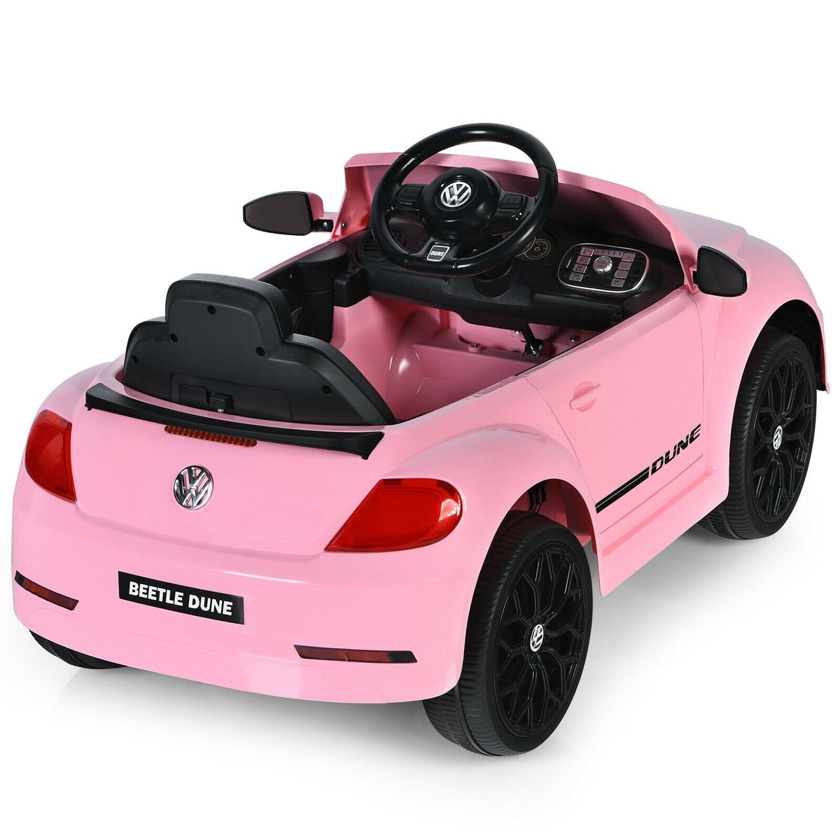 12V Licensed Volkswagen Beetle Kids Ride On Car with Four Wheel Suspension and Locking Doors, Pink