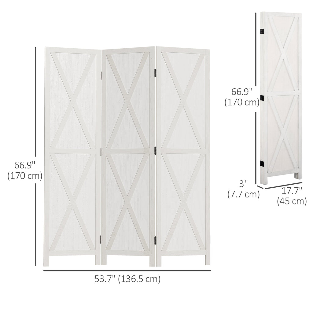 4-panel Wall Partition Farmhouse Room Separator with Foldable Design Wooden Frame 5.6FT, Walnut