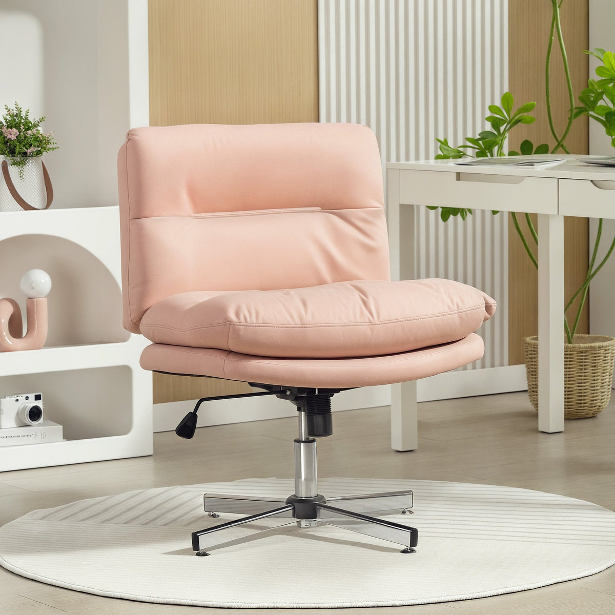 Armless Office Chair, Criss Cross Chair with Adjustable Height & Tilt Function for Home Office, Study, Grey