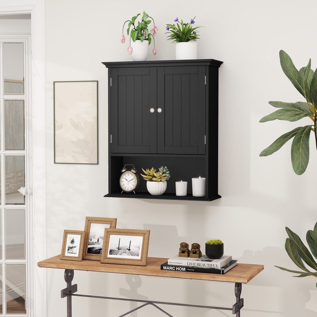 Wall Mount Bathroom Cabinet Storage Organizer with Doors and Shelves-Black