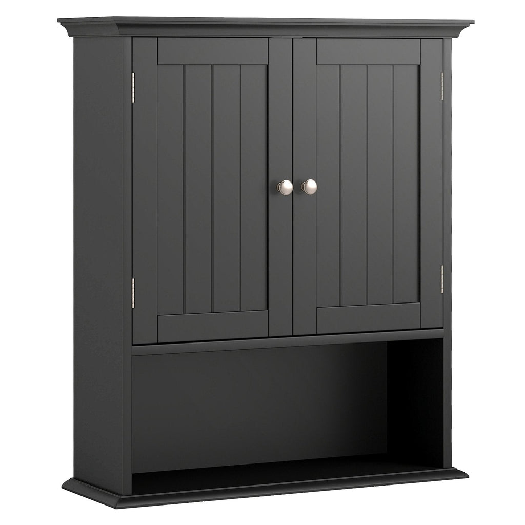 Wall Mount Bathroom Cabinet Storage Organizer with Doors and Shelves-Black