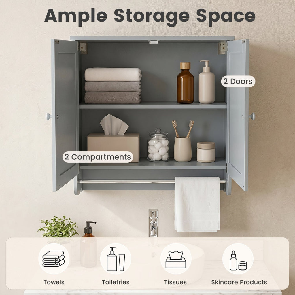 Wall Mounted Bathroom Storage Medicine Cabinet with Towel Bar-Gray