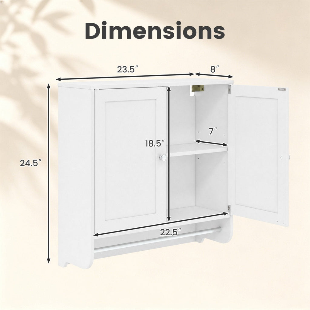 Wall Mounted Bathroom Storage Medicine Cabinet with Towel Bar-White