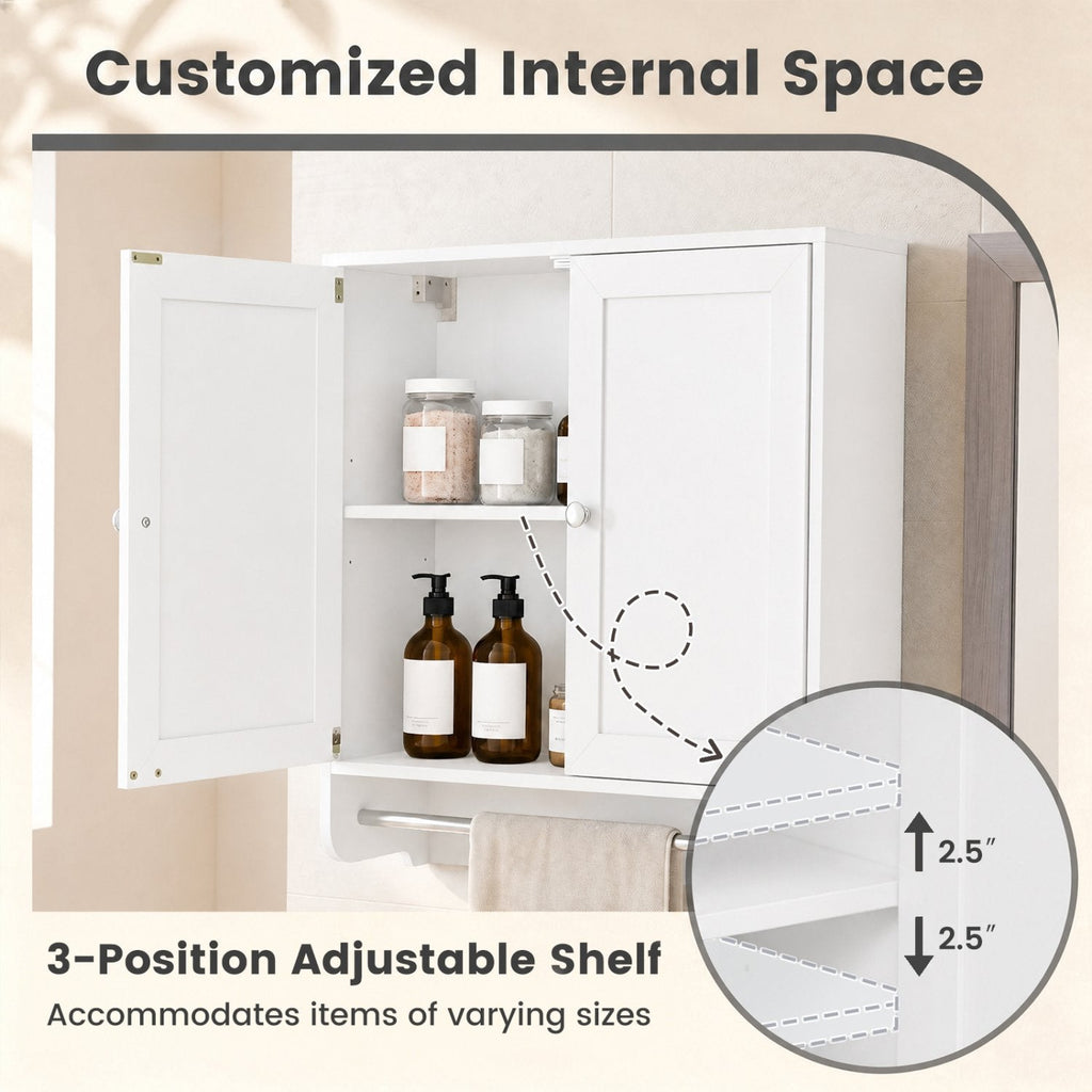 Wall Mounted Bathroom Storage Medicine Cabinet with Towel Bar-White