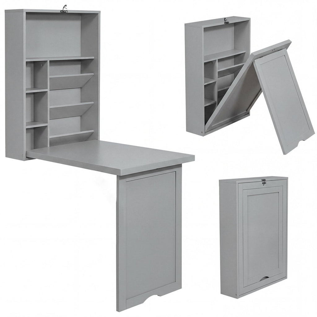 Wall-Mounted Fold-Out Convertible Floating Desk Space Saver-Gray