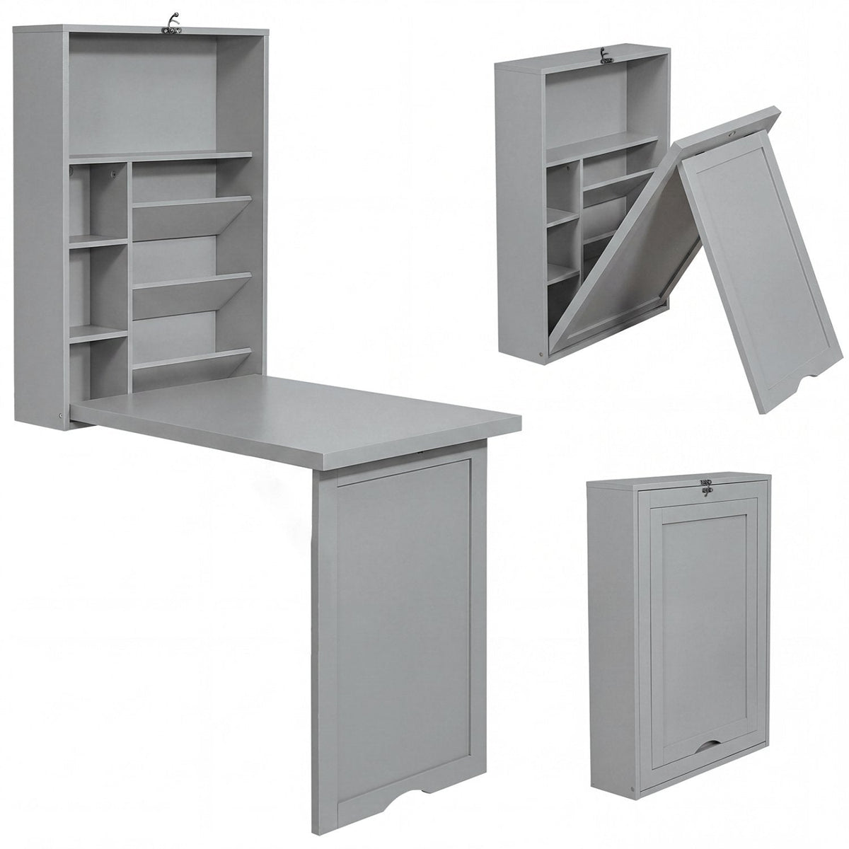 Wall-Mounted Fold-Out Convertible Floating Desk Space Saver-Gray