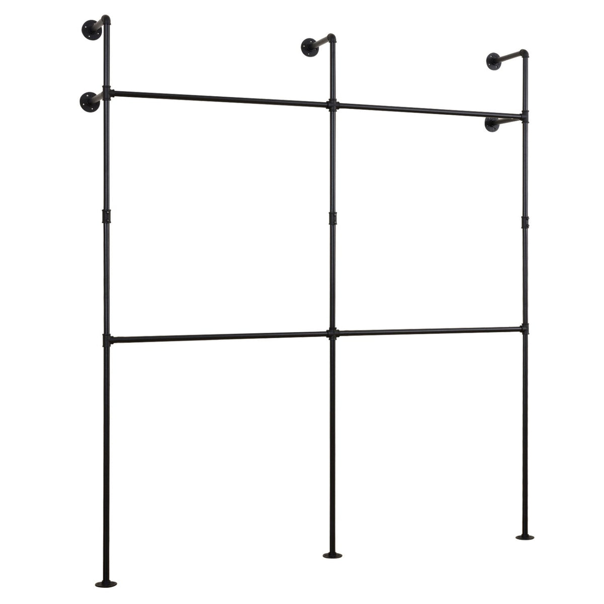 Wall Mounted Pipe Clothing Rack with 4 Hanging Rods-Black