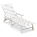 Weatherproof HDPE Lounge Chair with Moveable Cup Holder and 5 Positions, White