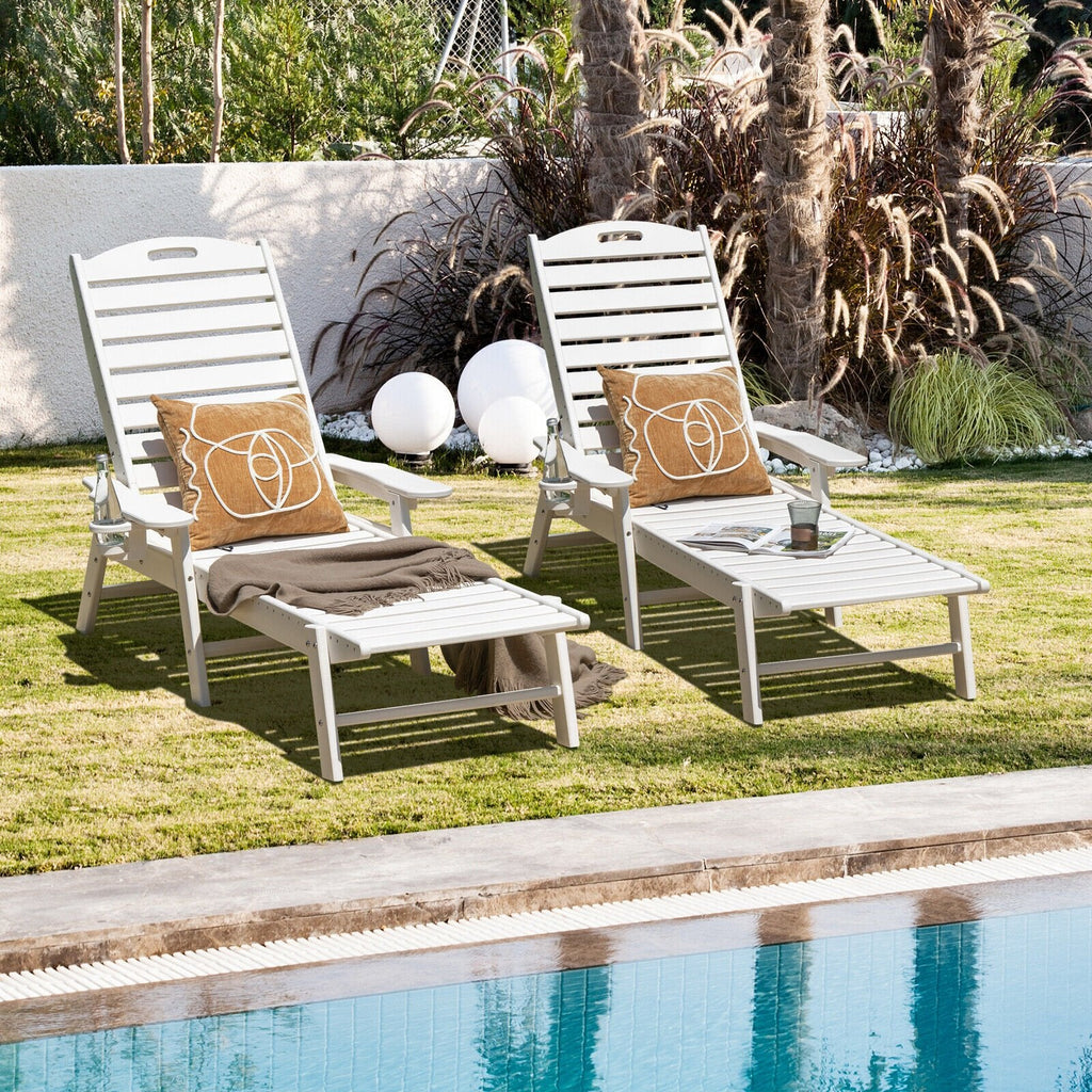 Weatherproof HDPE Lounge Chair with Moveable Cup Holder and 5 Positions, White