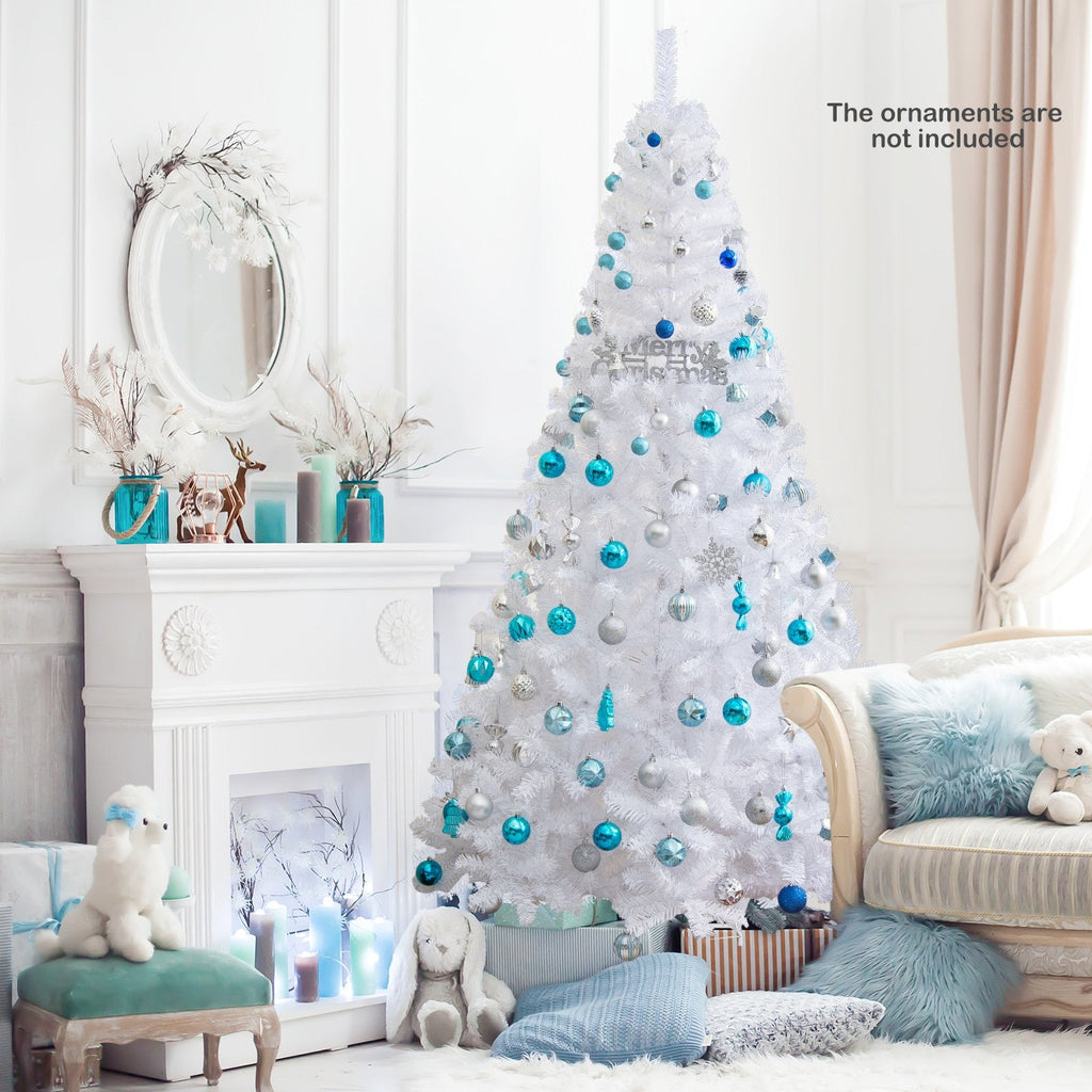 7 FT White Artificial Christmas Tree with 950 PVC Tips and Solid Metal Stand, Unlit
