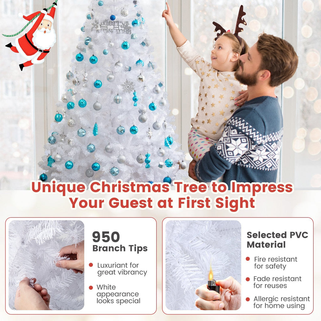 7 FT White Artificial Christmas Tree with 950 PVC Tips and Solid Metal Stand, Unlit