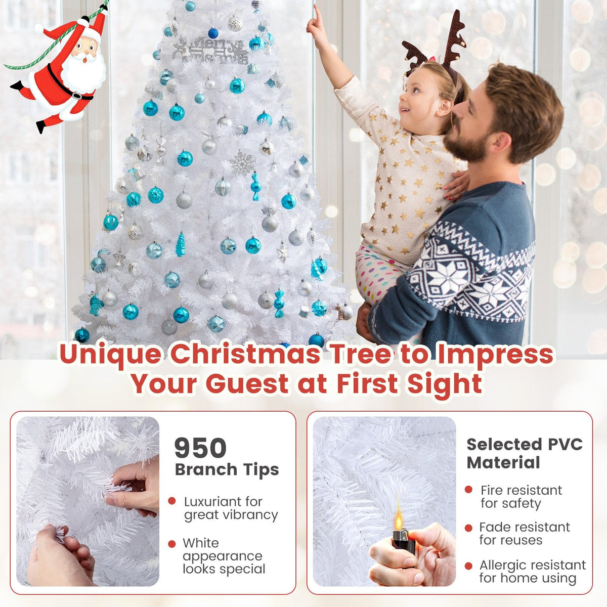 7 FT White Artificial Christmas Tree with 950 PVC Tips and Solid Metal Stand, Unlit