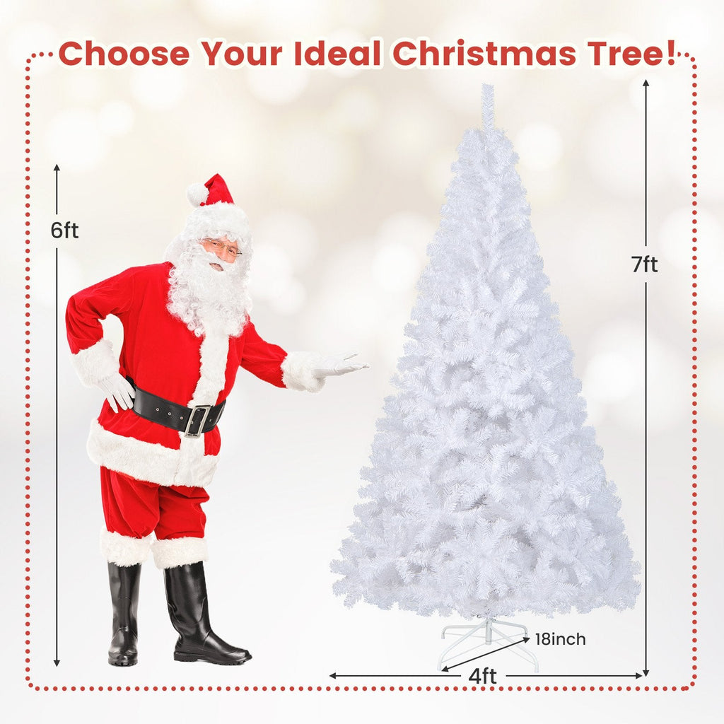 7 FT White Artificial Christmas Tree with 950 PVC Tips and Solid Metal Stand, Unlit