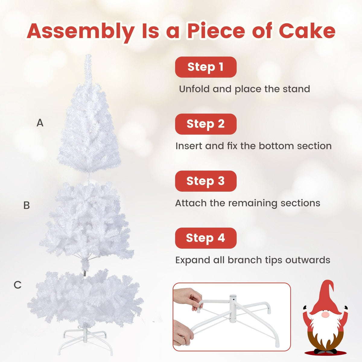 7 FT White Artificial Christmas Tree with 950 PVC Tips and Solid Metal Stand, Unlit