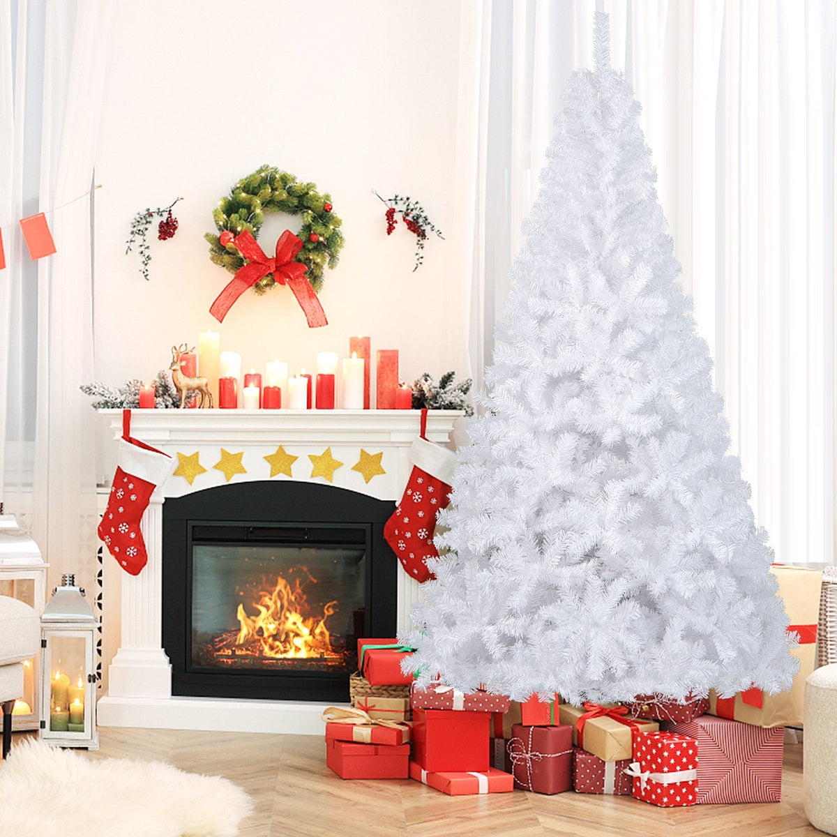7 FT White Artificial Christmas Tree with 950 PVC Tips and Solid Metal Stand, Unlit