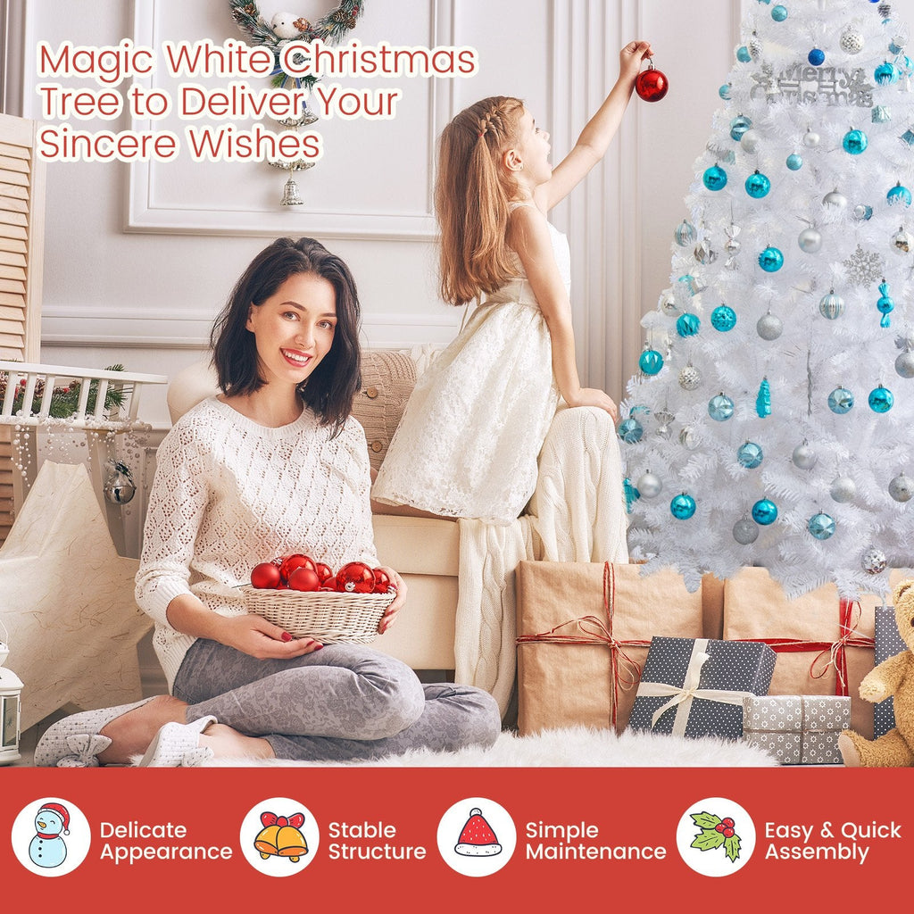 7 FT White Artificial Christmas Tree with 950 PVC Tips and Solid Metal Stand, Unlit