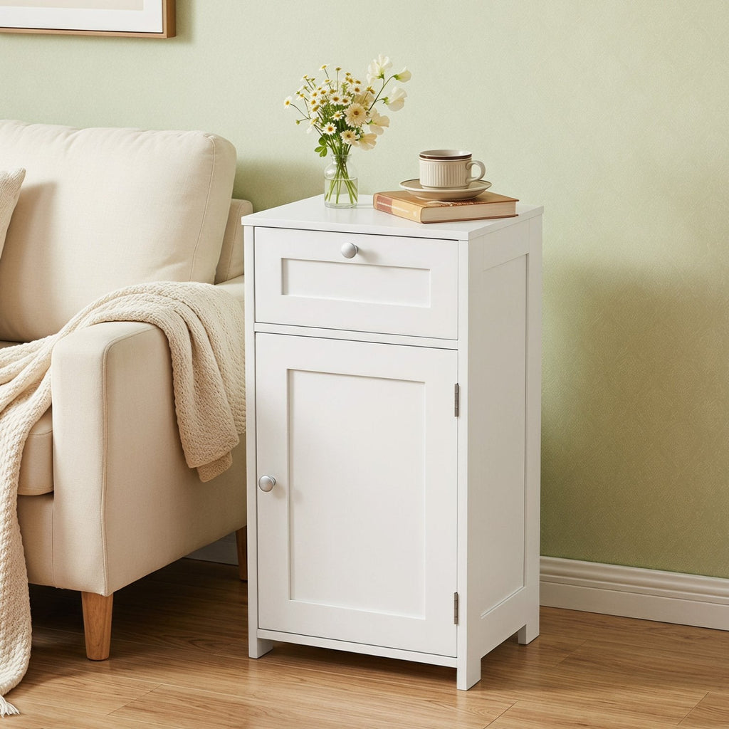 Single Door Bathroom Cabinet with Adjustable Shelf and Drawer-White