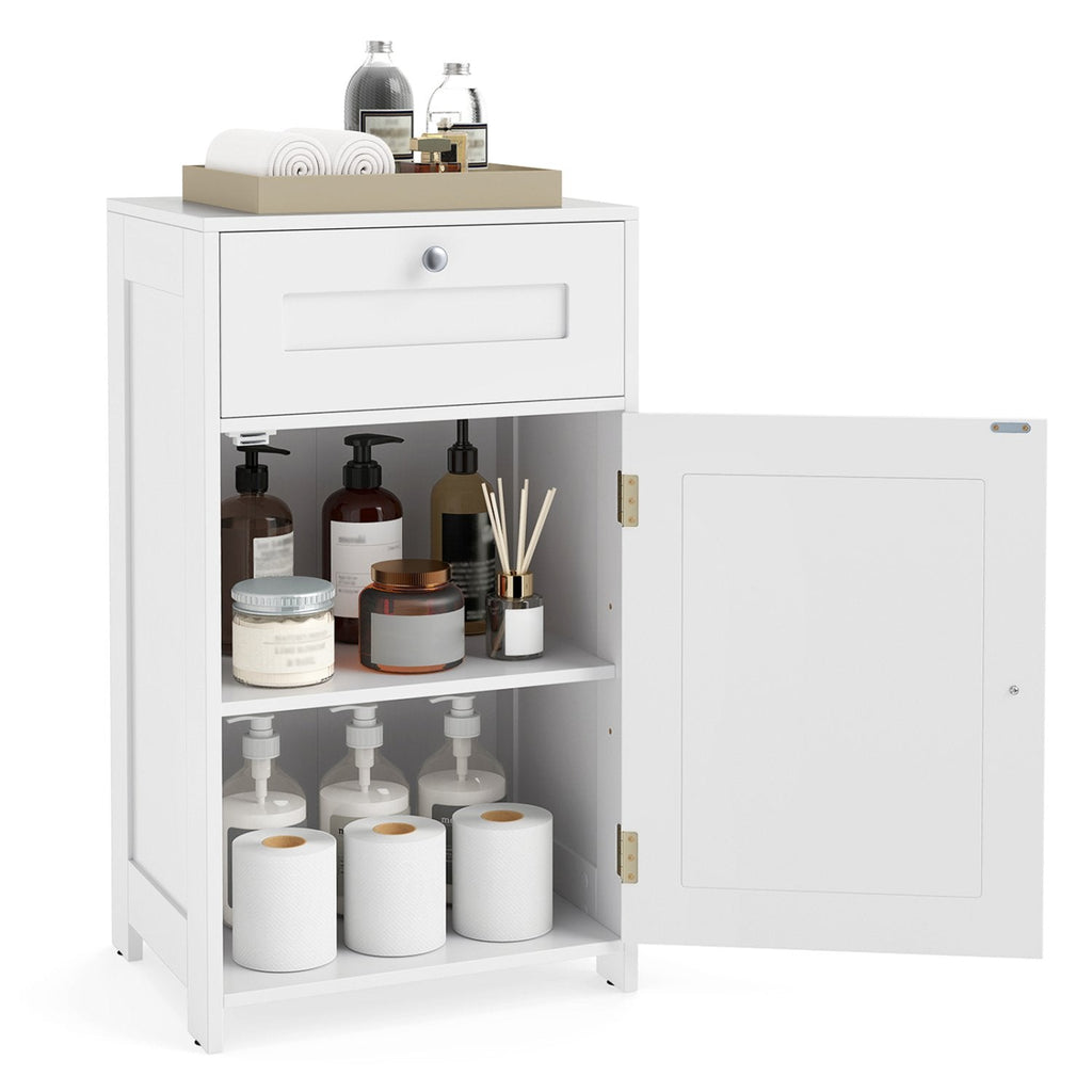Single Door Bathroom Cabinet with Adjustable Shelf and Drawer-White