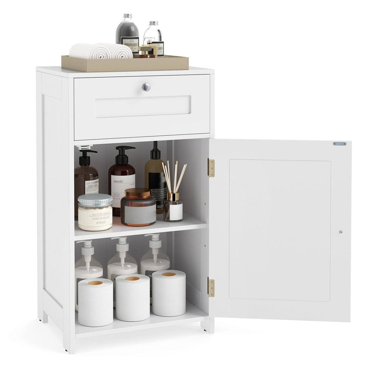 Single Door Bathroom Cabinet with Adjustable Shelf and Drawer-White